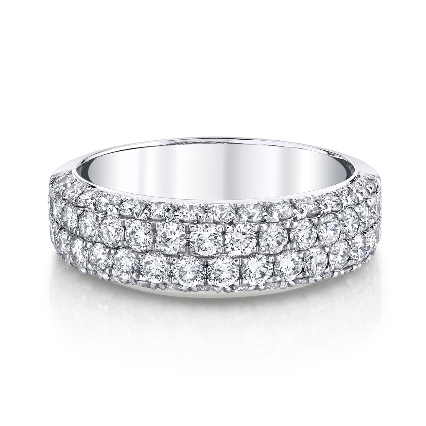 18K White Gold Four Row Pave Diamond Fashion Ring (1.35ct)