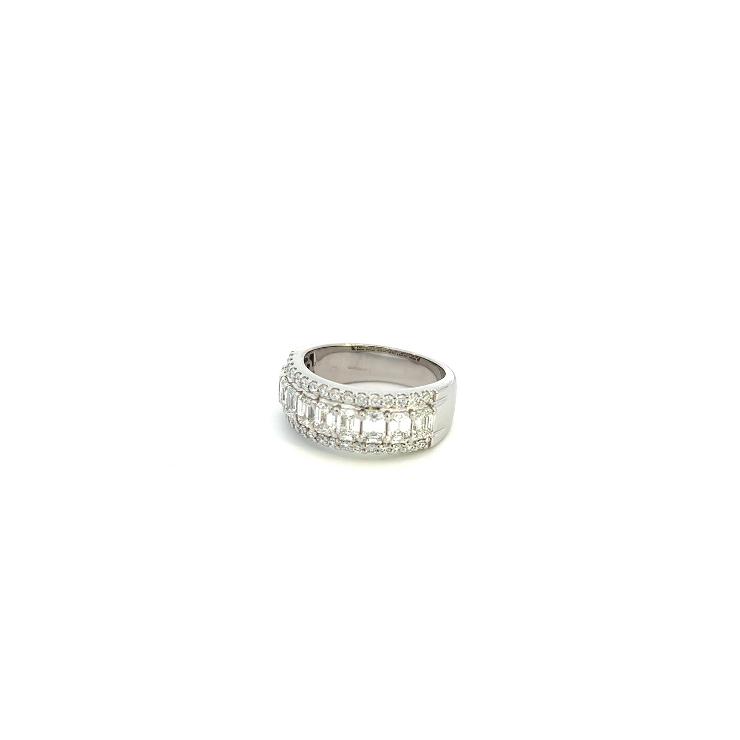 14K White Gold Emerald Cut And Round Diamond Fashion Ring (2ctw)