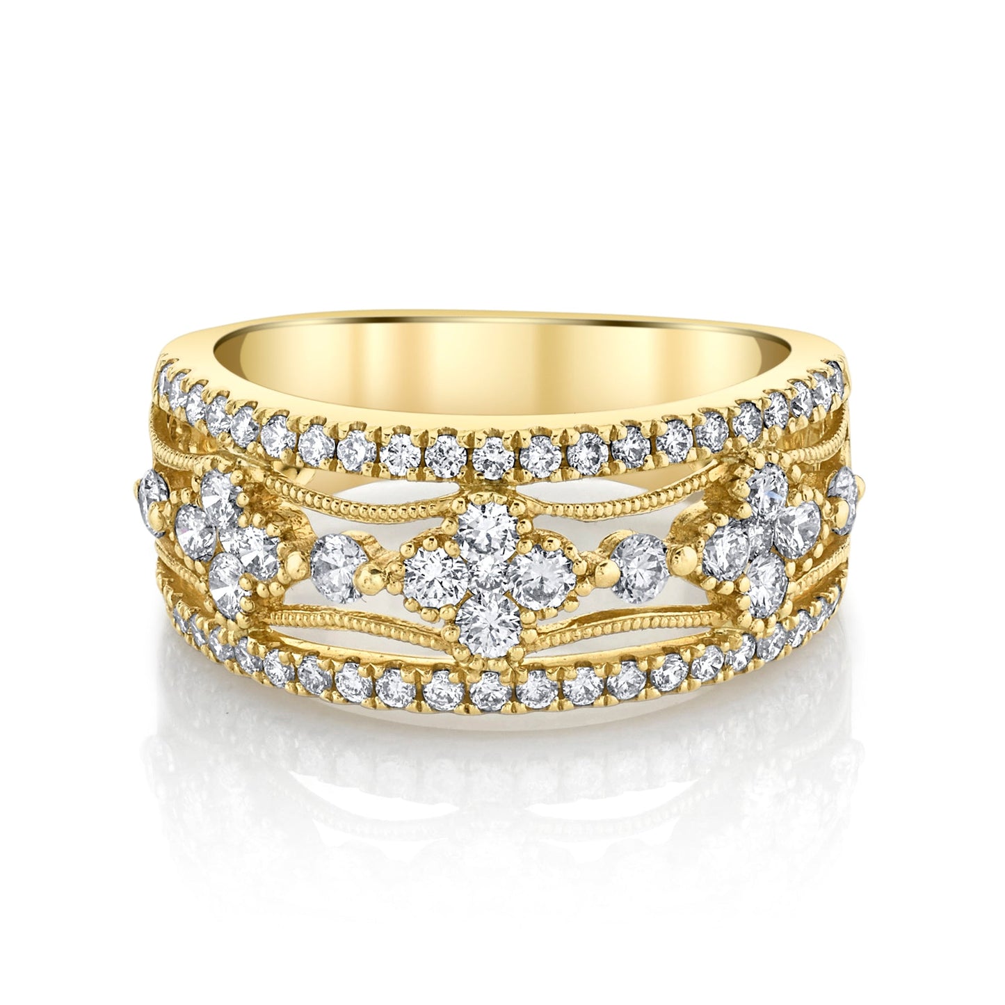 14K Yellow Gold Pave Diamond and Milgrain Ring (.83ctw)