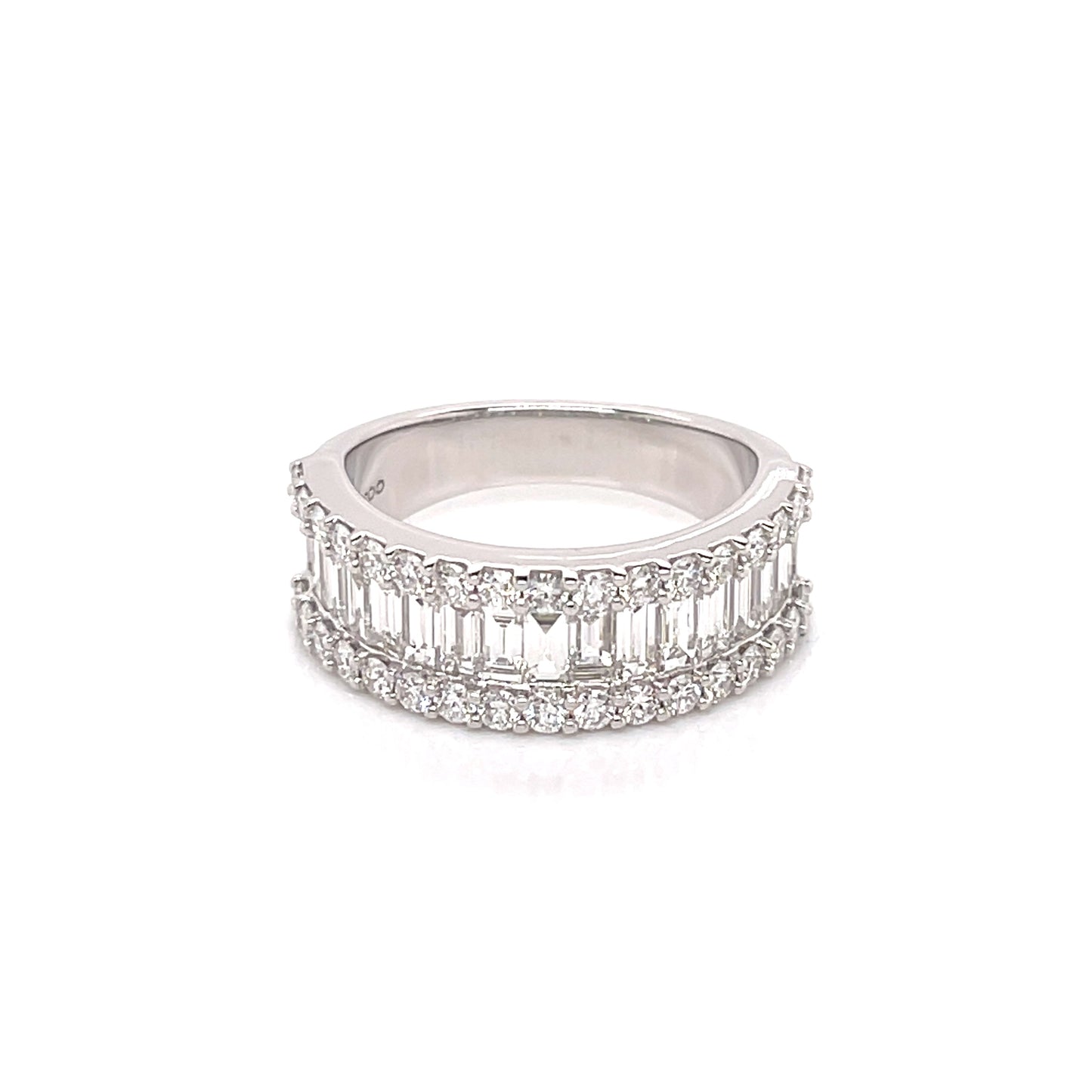 14K White Gold Round And Baguette Diamond Stackable Ring (1.85ctw)