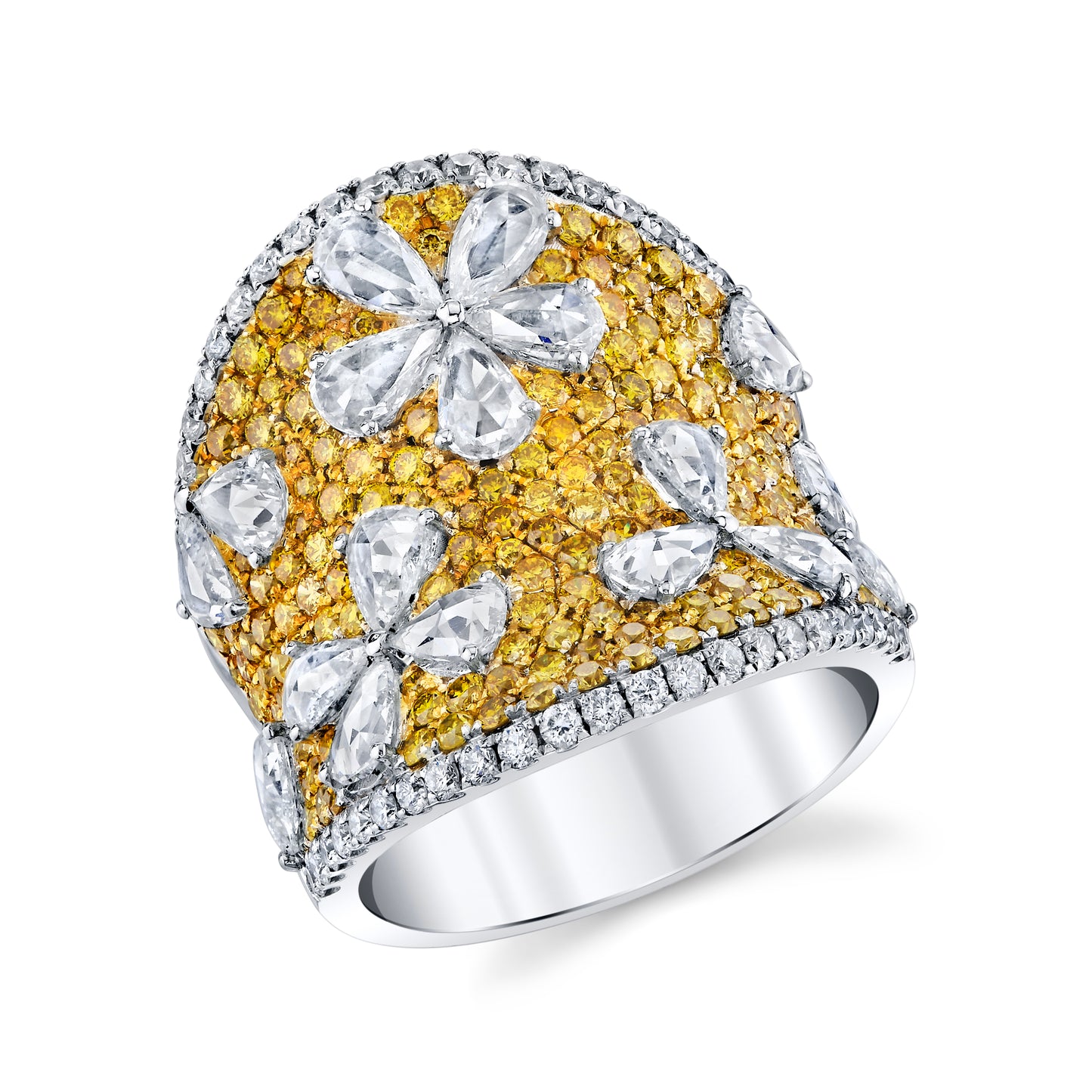 White Gold Fashion Ring With Fancy Yellow Diamonds & Pear Shapes (4.43ctw)