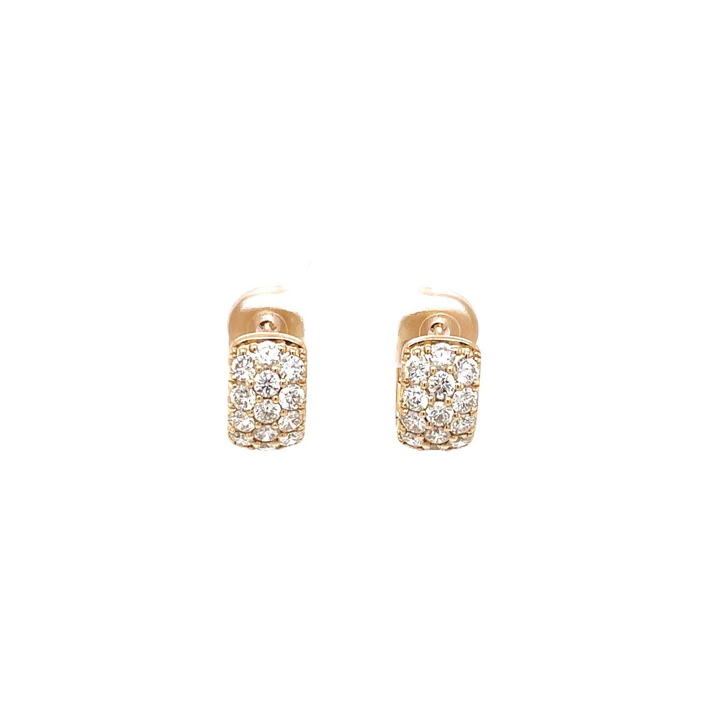 14K Yellow Gold Three Row Pave Diamond Huggie Hoops (1.75ctw)