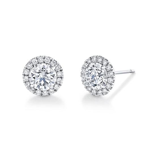 14K White Gold Diamond Halo Studs (2.85ctw)