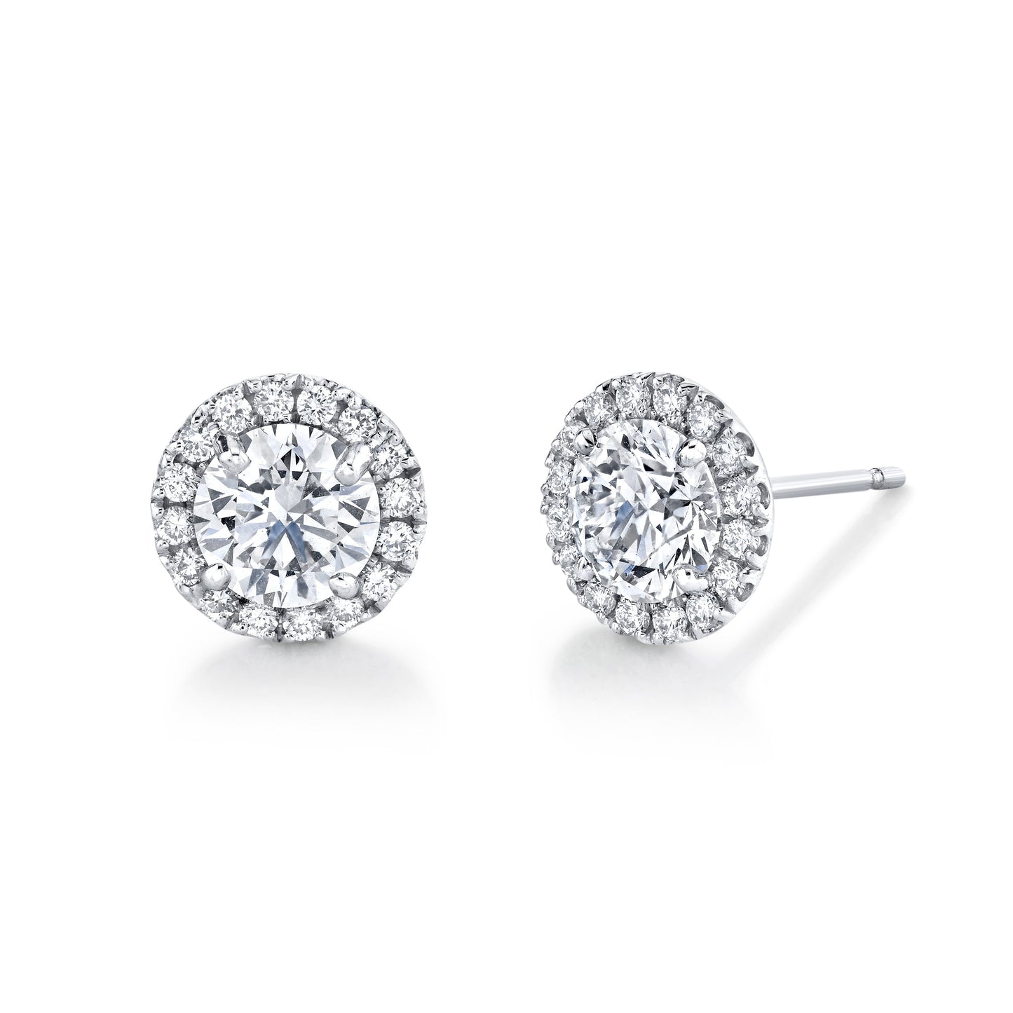 14K White Gold Round Diamond Halo Studs (1.80ctw)