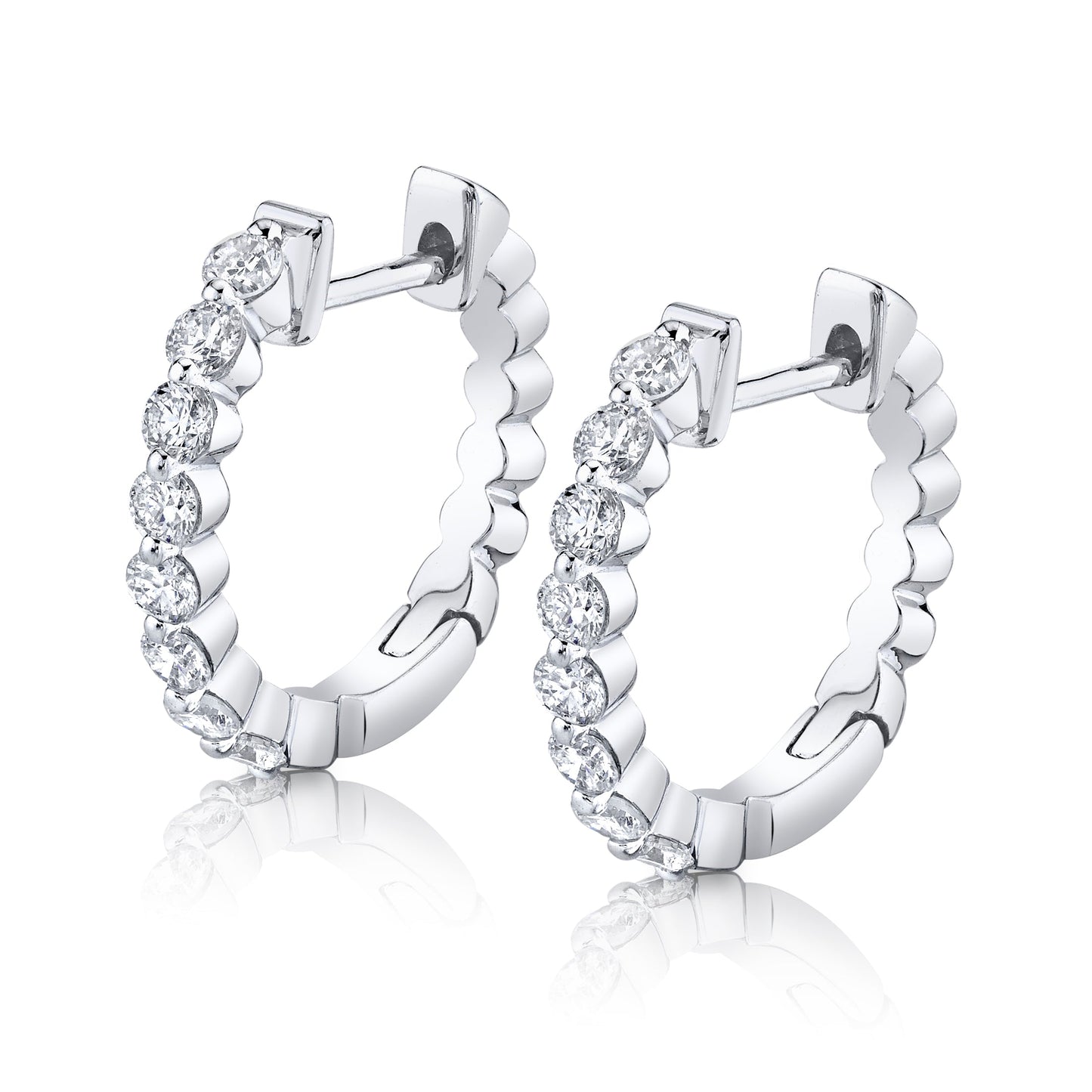 18K White Gold Shared Prong Diamond Hoops (.55ctw)