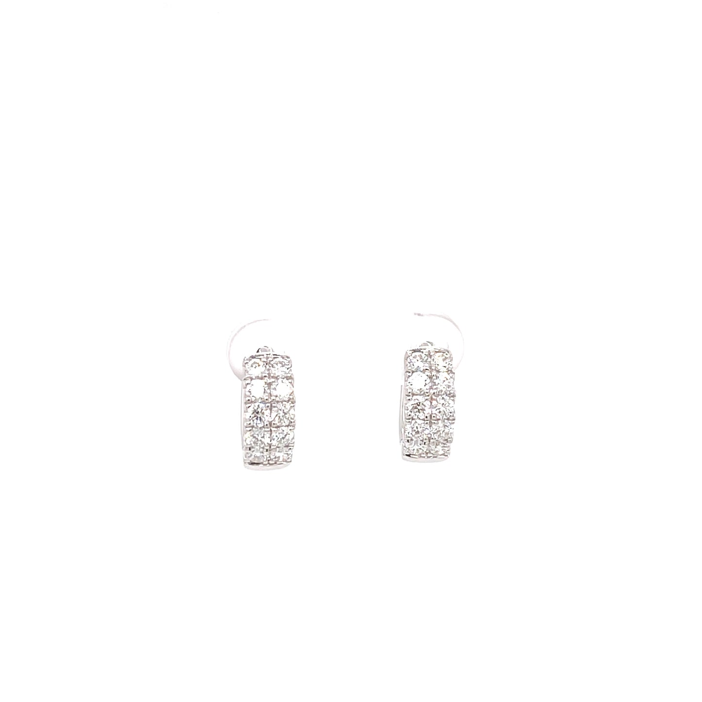 14K White Gold Two Row Pave Diamond Hoops (1ctw)