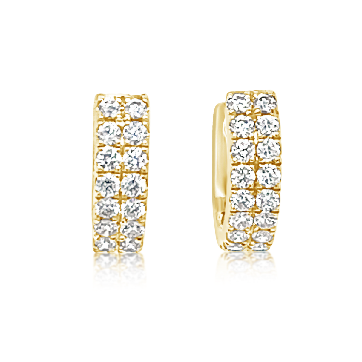 14K Yellow Gold Two Row Diamond Pave Huggie Hoops (.75ctw)