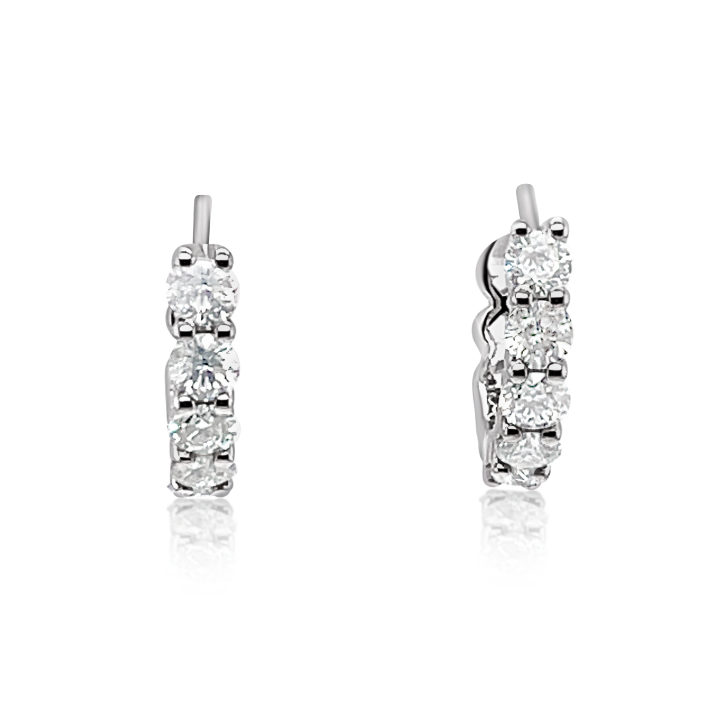 14K White Gold Shared Prong Diamond Hoops (1.60ctw)
