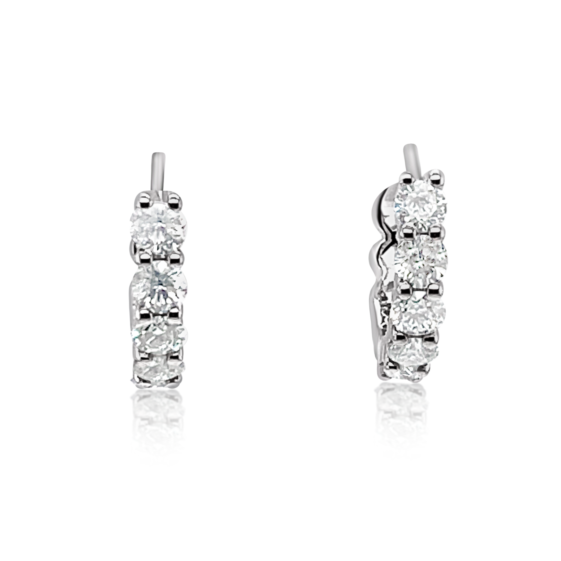 14K White Gold Shared Prong Diamond Hoops (1.60ctw)