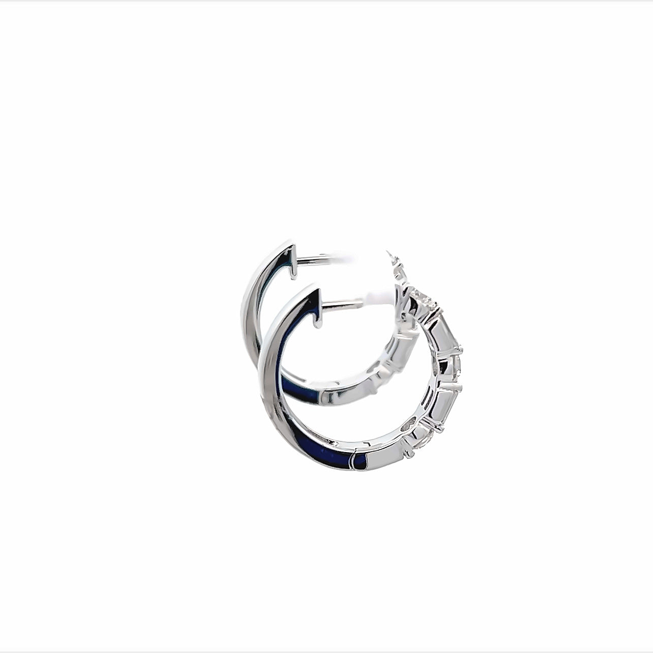 18K White Gold Baguette And Round Diamond Huggie Hoop Earrings (1.03ctw)