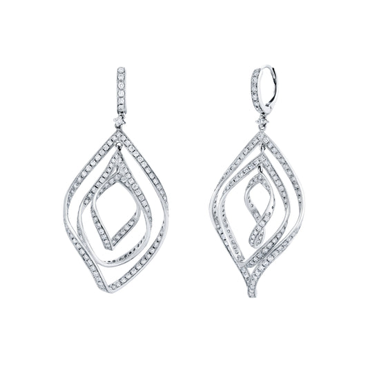 18K White Gold Diamond Pave Leaf Style Drop Earrings (3.22ctw)