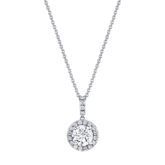 14K White Gold Round Diamond Halo Necklace (1.95ctw)