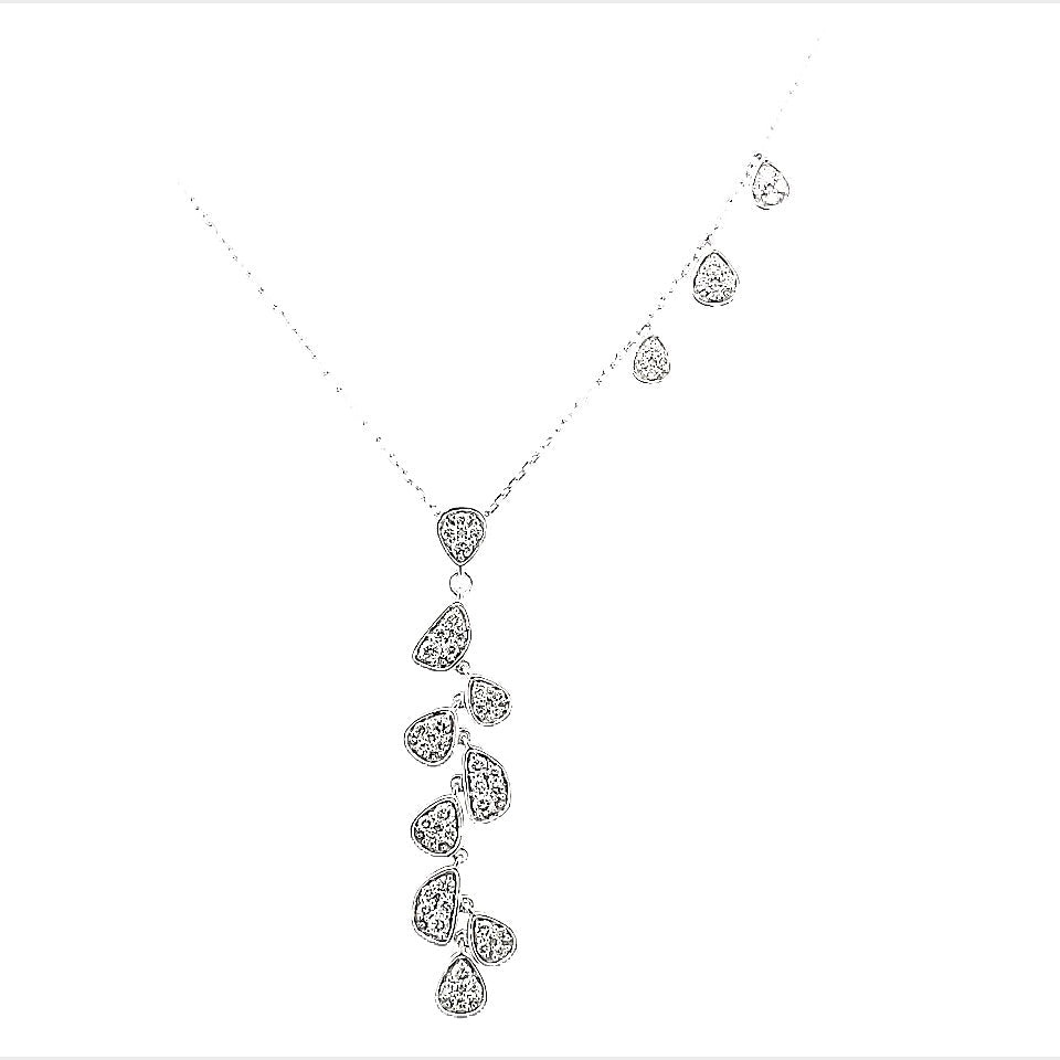 14K White Gold Round Diamond Drop Necklace (.70ctw)