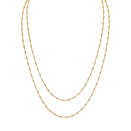 18K Yellow Gold Double Strand Diamond Station Necklace (2.10ctw)