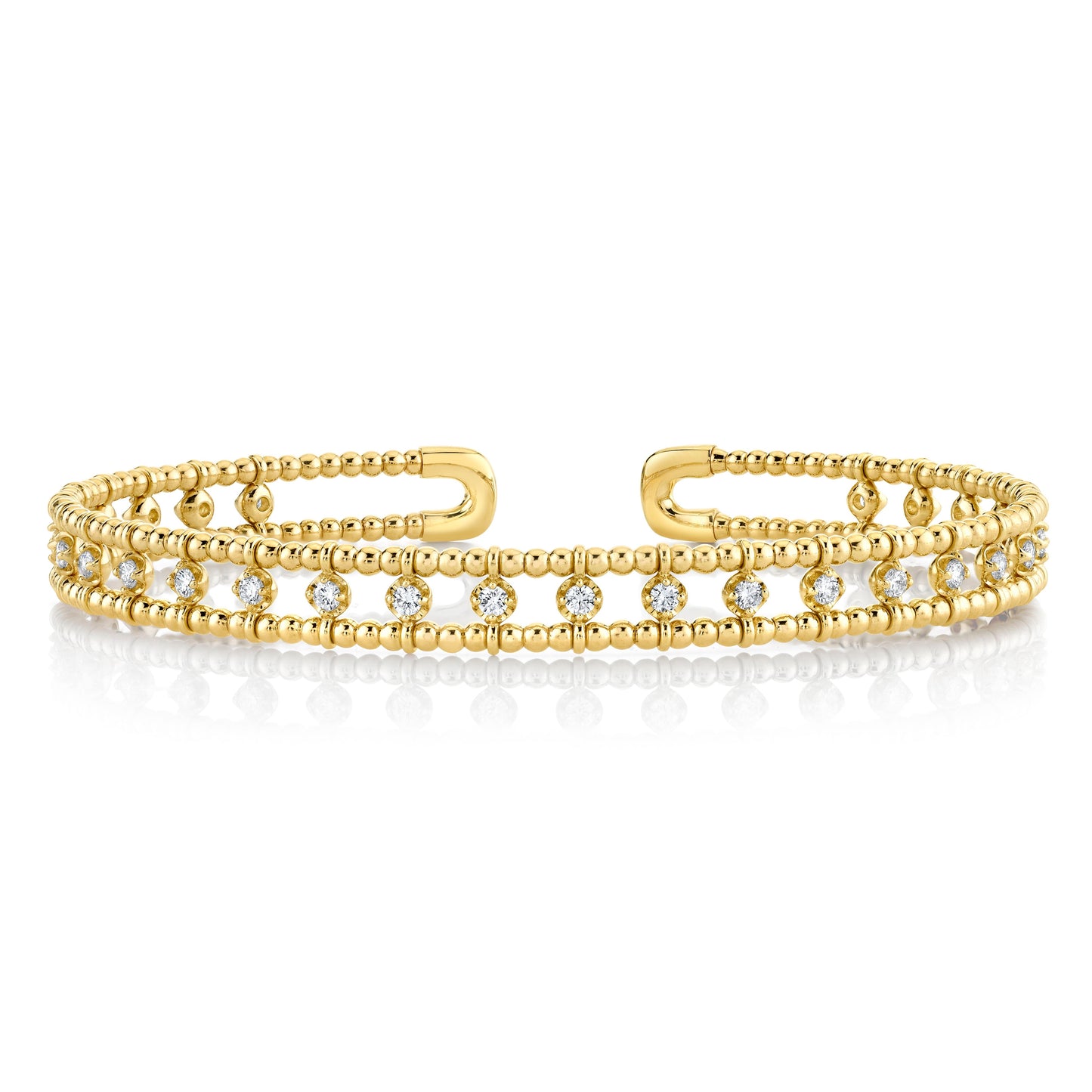 14K Yellow Gold Beaded Diamond Cuff (.68ctw)