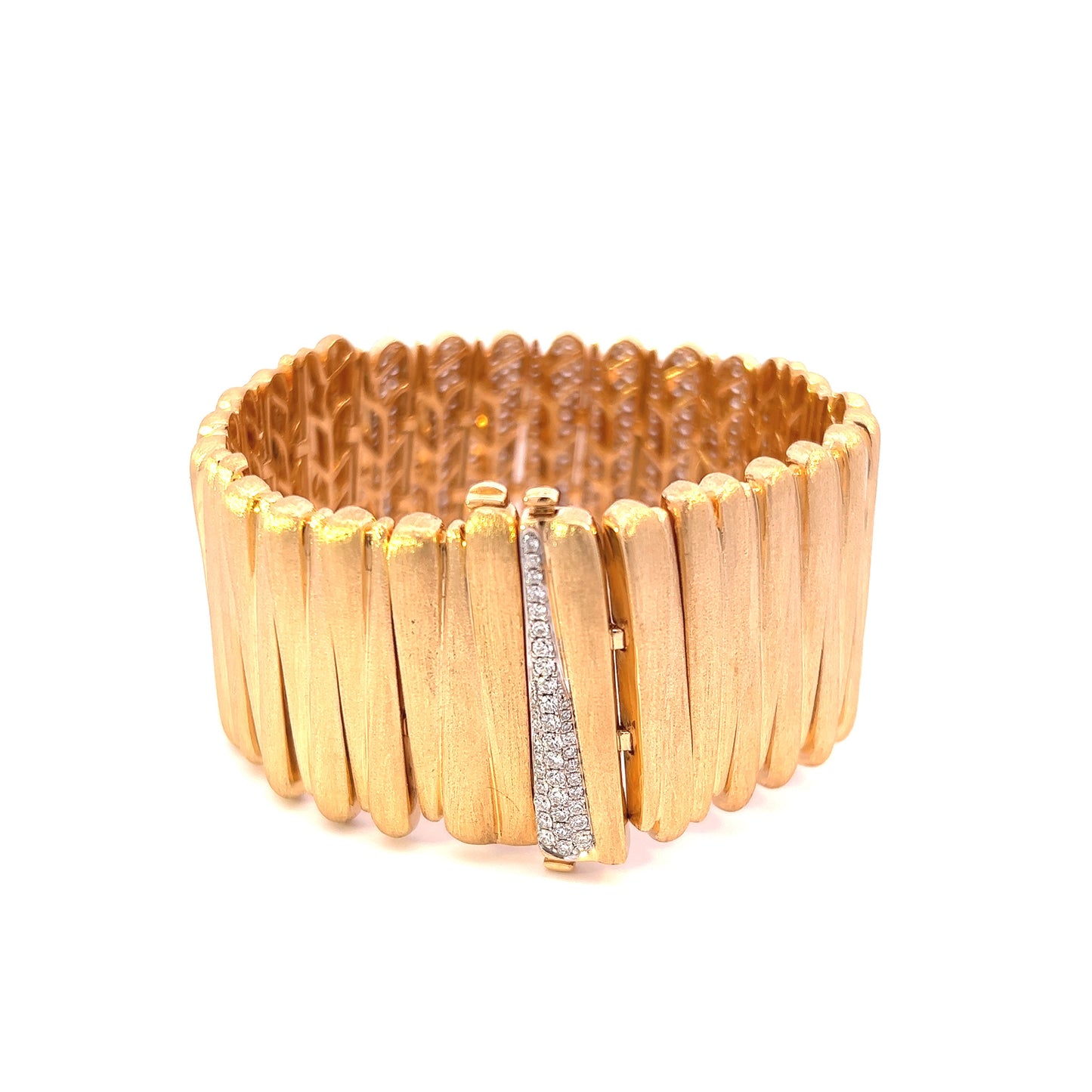18K Yellow Gold Pave Diamond Fancy Cuff Bracelet (7.58ctw)