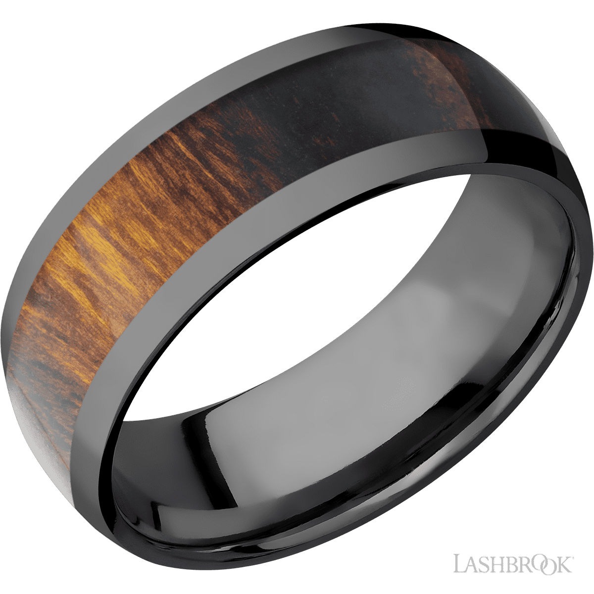 Zirconium with Polish Finish and Desert Iron Wood Inlay