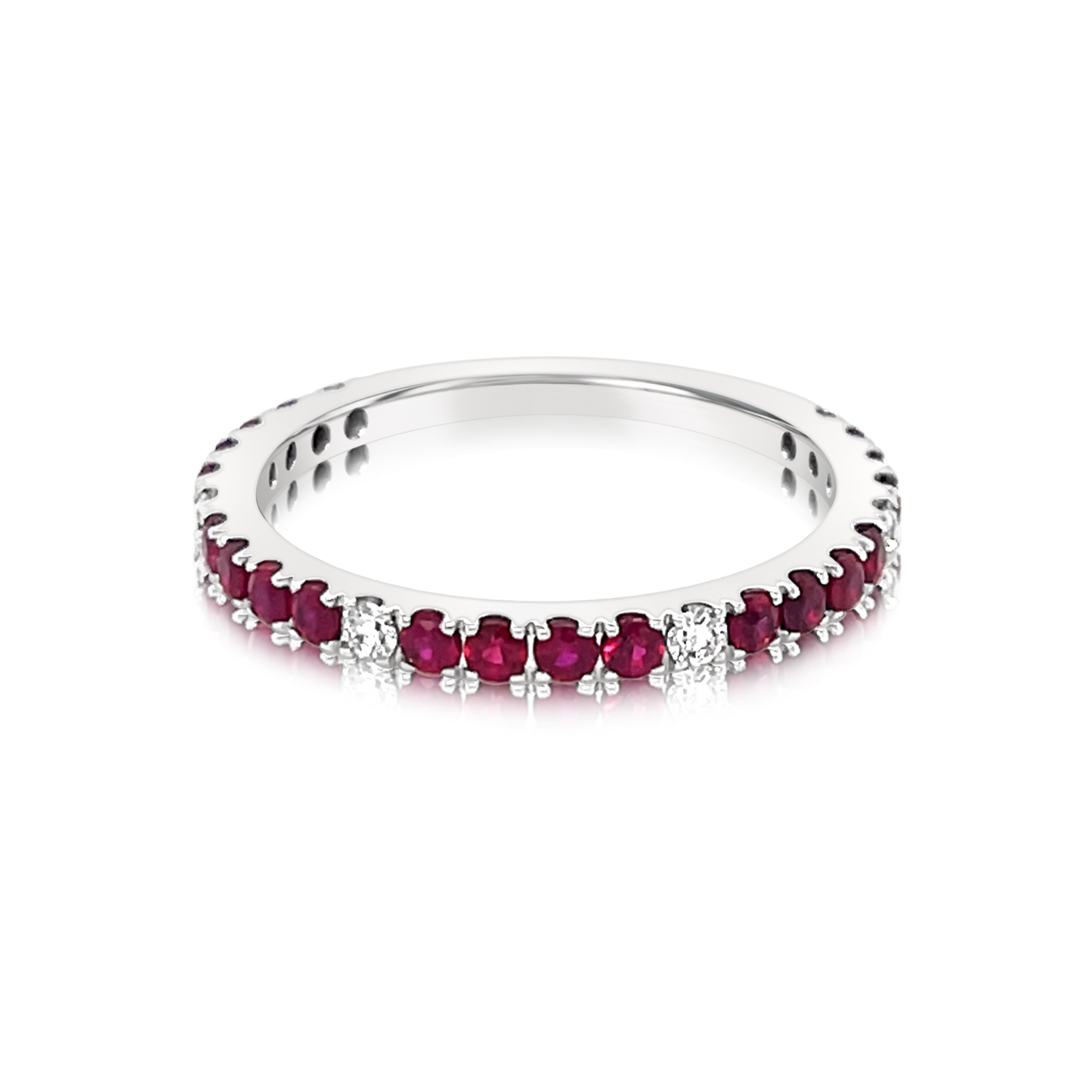 14K White Gold Ruby And Diamond Pave Stackable Ring (.65ctw)