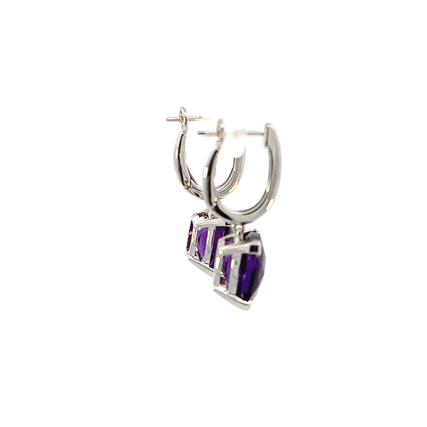 14K White Gold Cushion Cut Amethyst Dangle Earrings (6.55ctw)
