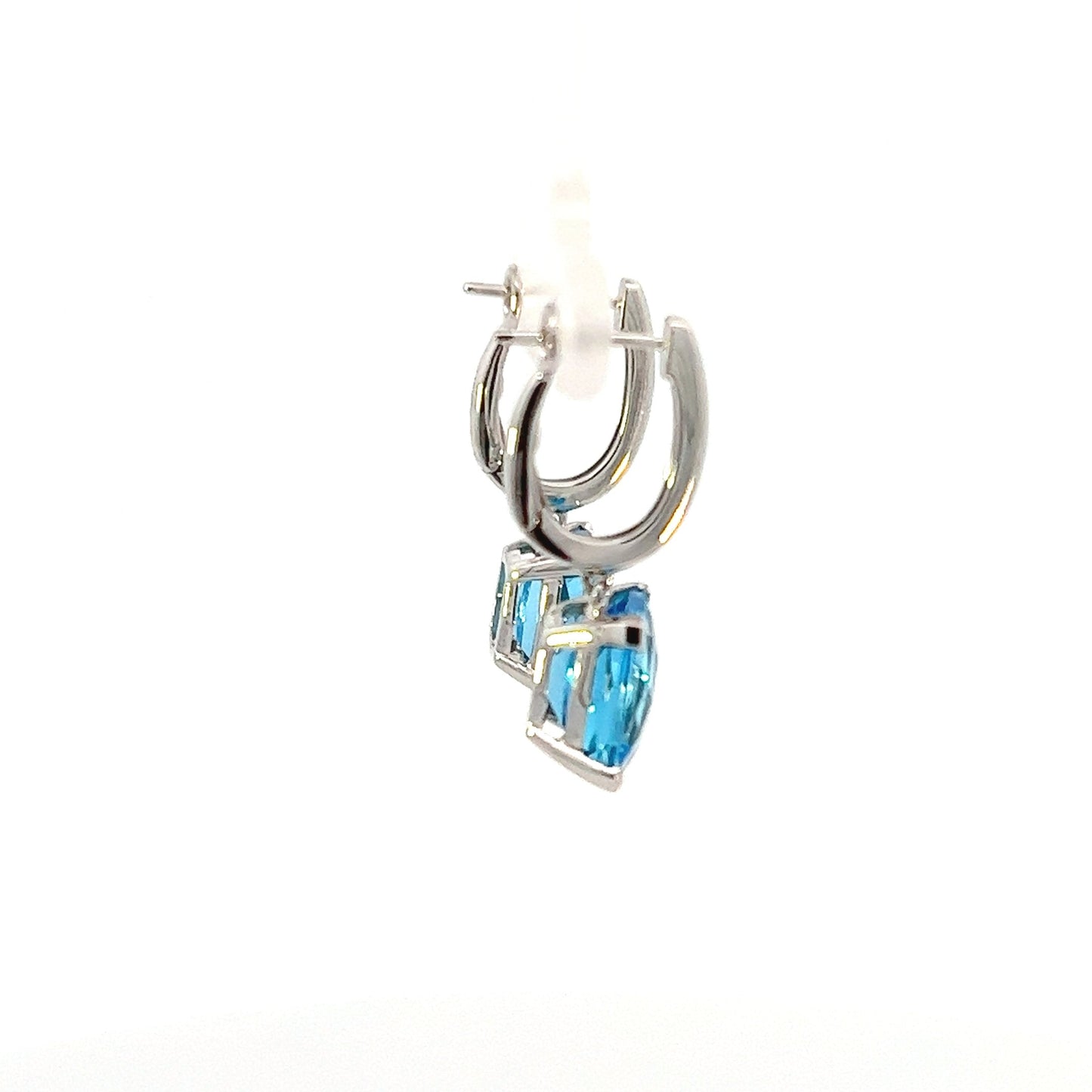 14K White Gold Cushion Cut Blue Topaz Drop Earrings (7.55ctw)