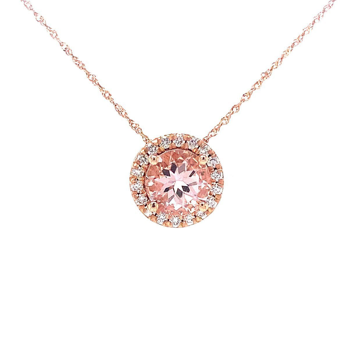 14K Rose Gold Round Morganite And Diamond Halo Pendant (1.94ctw)