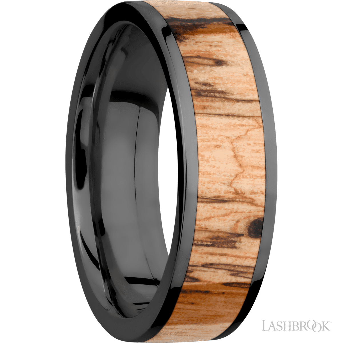 Zirconium Men's 8MM Wedding Ring with Polish Finish and Spalted Tamarind Inlay