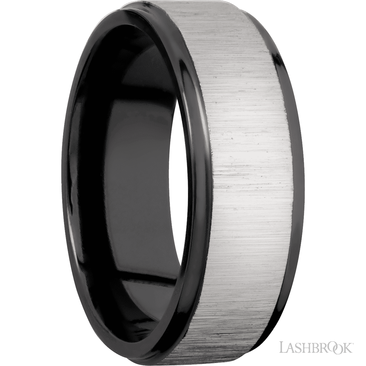Zirconium Men's 8MM Wedding Ring Cross Satin Silver Inlay