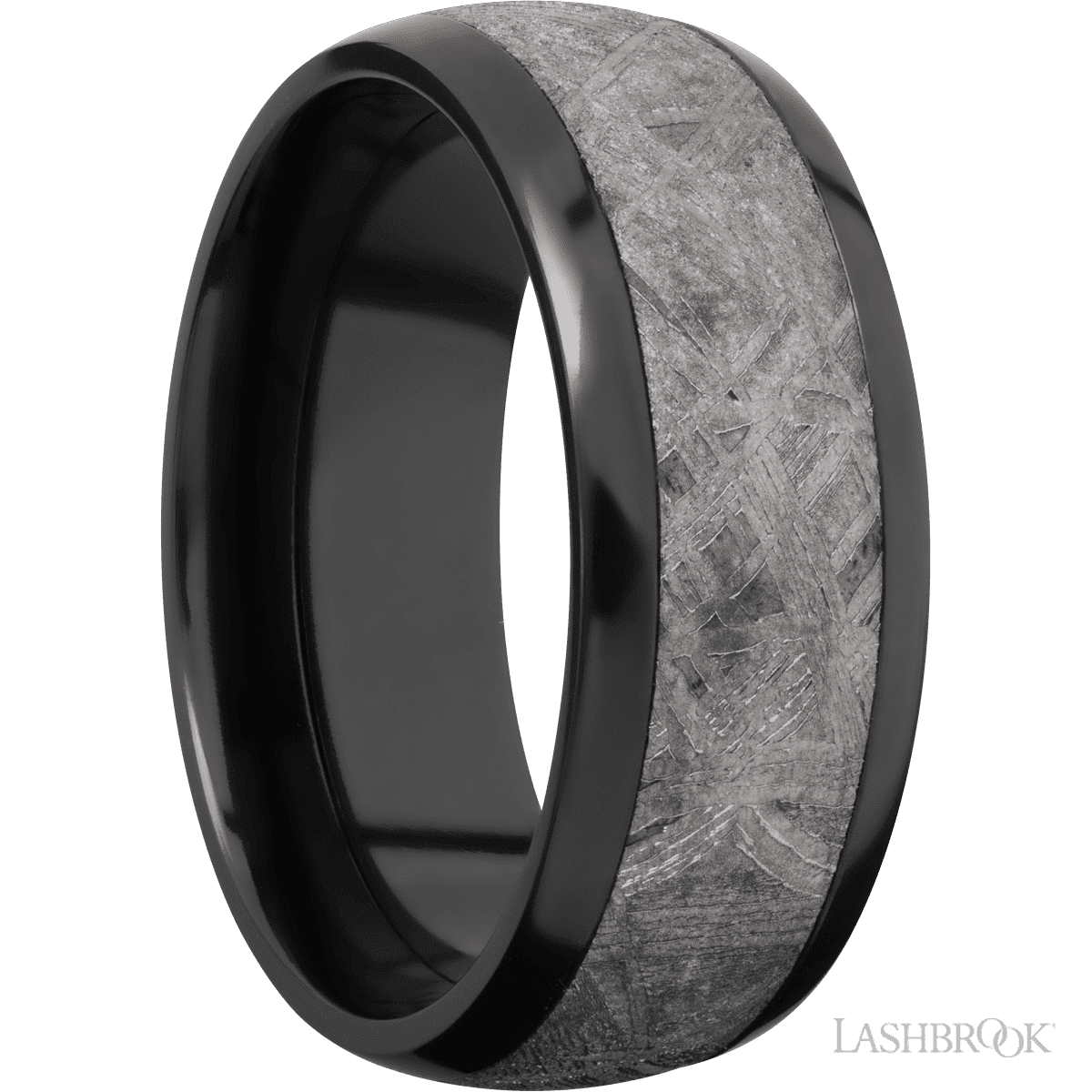 Zirconium Men's 8MM Wedding Ring with Polish Finish and Meteorite Inlay