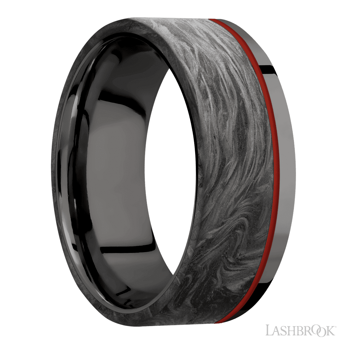 Men's 8MM Tantalum Noir Wedding Ring with Polish Finish and Forged Carbon Fiber Inlay