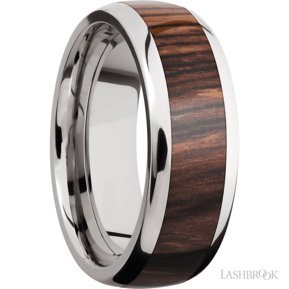 Titanium Men's 8MM Wedding Ring with Polish Finish and Cocobolo Inlay