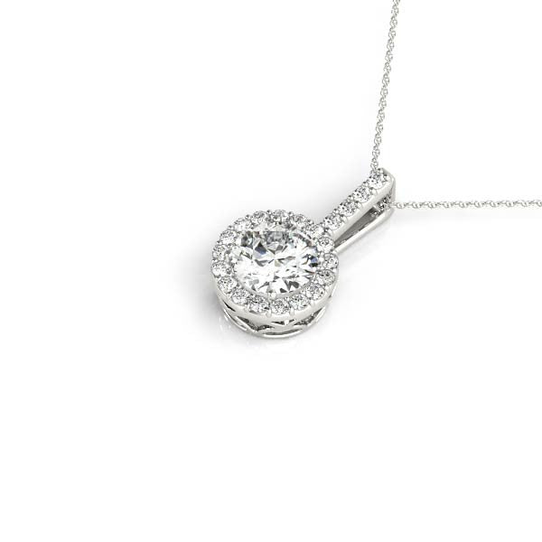 14K White Gold Round Brilliant Diamond Halo Pendant (1.10ctw)