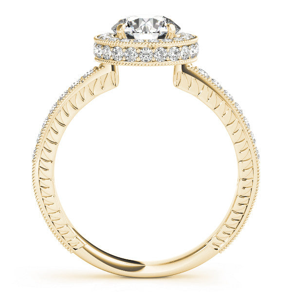 14K Yellow Gold Round Brilliant Diamond Halo With Pave Accents (1.50ctw)