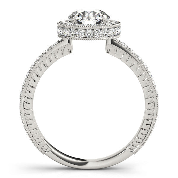14K White Gold Round Brilliant Diamond Halo With Pave Accents (1.50ctw)