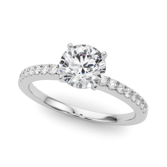 14K White Gold Round Brilliant Diamond Cathedral Engagement Ring With Pave Accent Diamonds (1.20ctw)