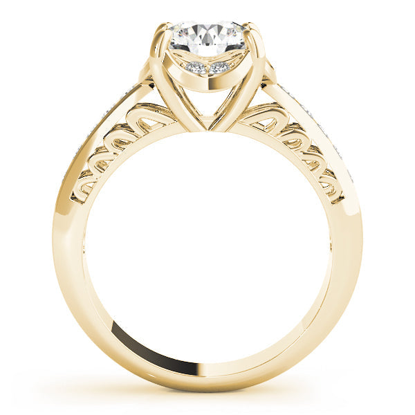 14K Yellow Gold Round Brilliant Diamond Engagement Ring With Pave Accents (1.12ctw)
