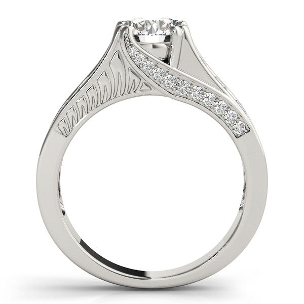 14K White Gold Round Brilliant Diamond Trellis Engagement Ring With Channel Set Accent Diamonds (1.50ctw)