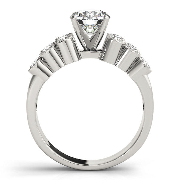 14K White Gold Round Brilliant Diamond Engagement Ring With Beaded Bezel Set Accent (1.50ctw)