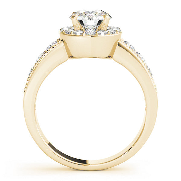 14K Yellow Gold Round Brilliant Diamond Halo Engagement Ring With Pave Accents (1.75ctw)