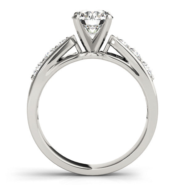 14K White Gold Round Brilliant Diamond Tapered Shoulder Engagement Ring With Pave Accents (1.38ctw)