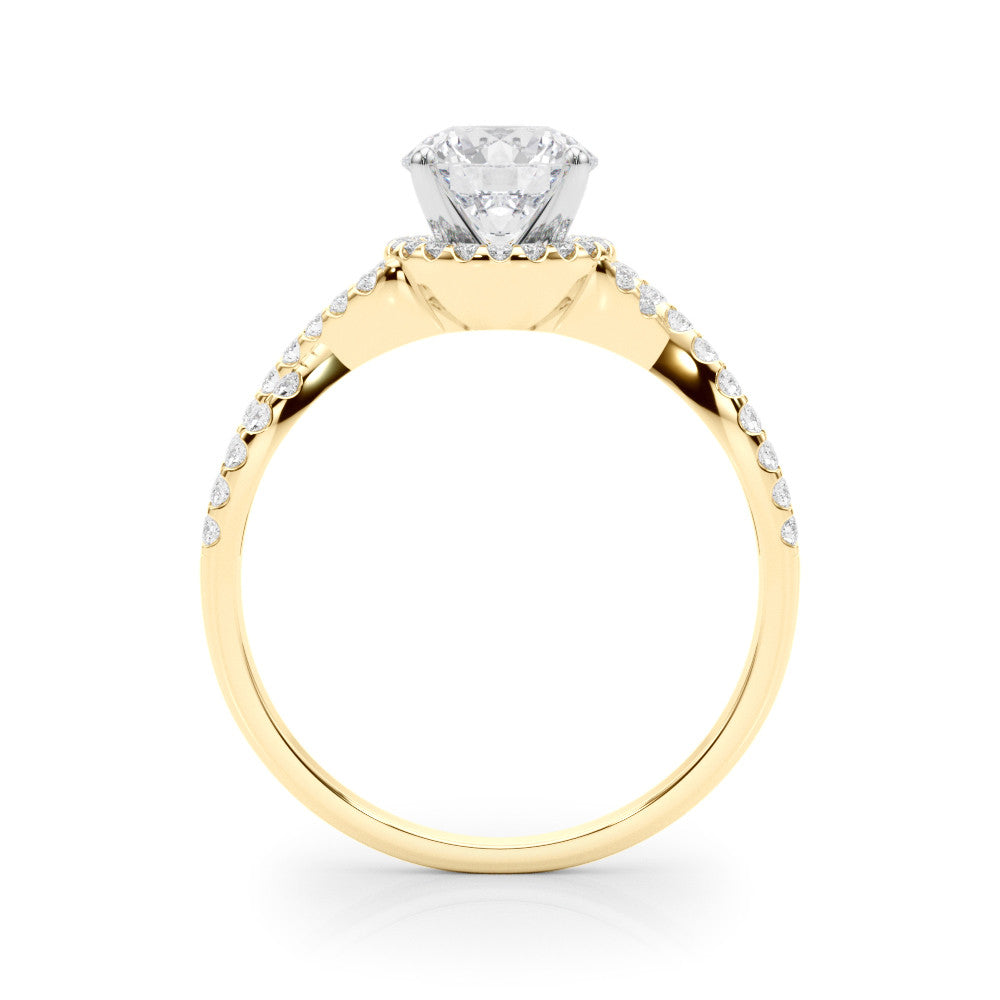 14K Yellow Gold Round Brilliant Diamond Semi Halo Twist Engagement Ring With Pave Accents (1.25ctw)