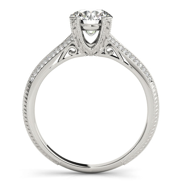 14K White Gold Round Brilliant Diamond Split Shank Pave Accented Engagement Ring (1.20ctw)