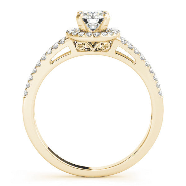 14K Yellow Gold Round Brilliant Diamond Halo Split Shank Engagement Ring With Pave Accents (1.25ctw)