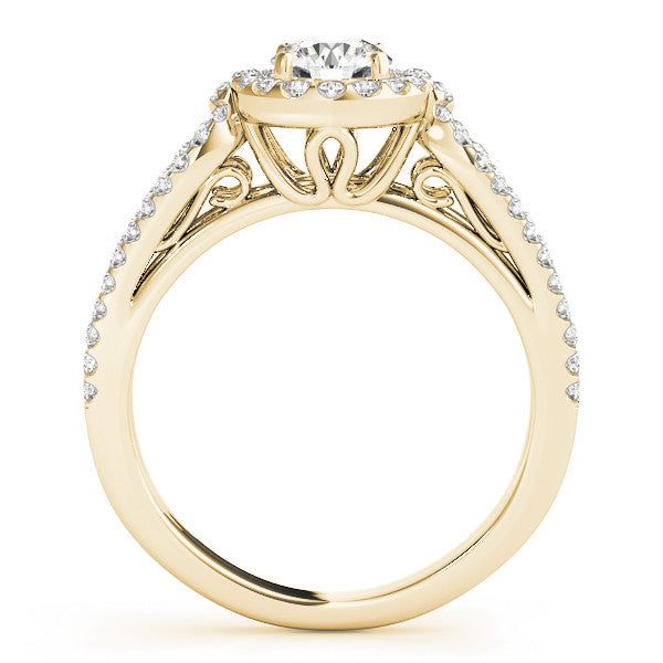 14K Yellow Gold Round Brilliant Diamond Halo Split Shank Engagement Ring With Pave Accents (1.33ctw)