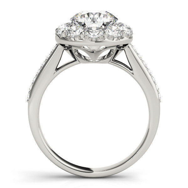 14K White Gold Round Brilliant Diamond Floral Halo Engagement Ring With Pave Accents (1.75ctw)