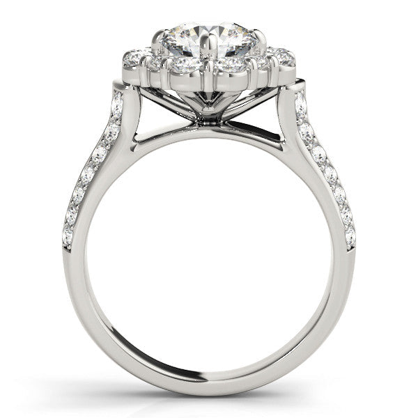 14K White Gold Round Brilliant Diamond Floral Halo Engagement Ring With Pave Accents (2ctw)