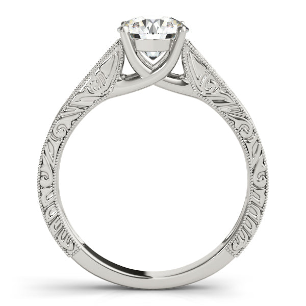 14K White Gold Round Brilliant Cathedral Engraved Solitaire Engagement Ring (1ct)