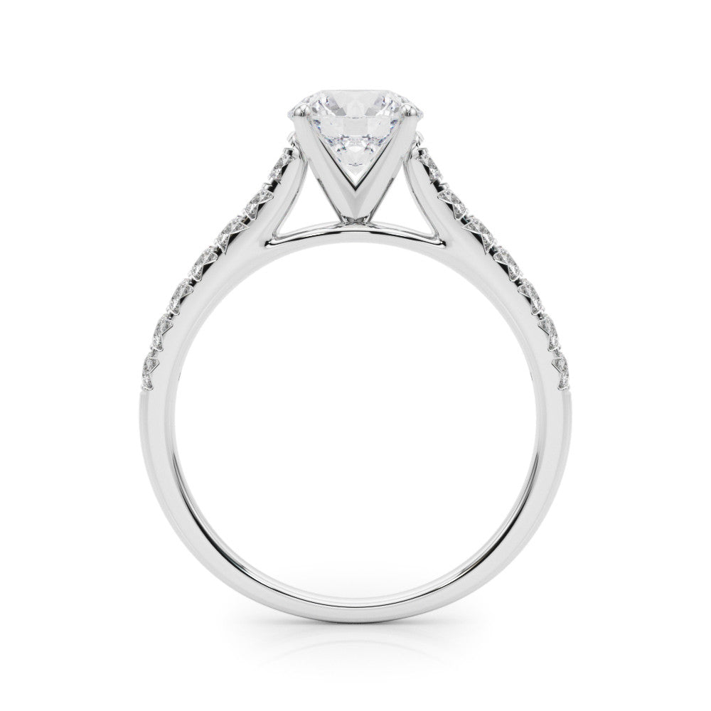 14K White Gold Round Brilliant Diamond Engagement Ring With French Pave Accent Diamonds (1.34ctw)