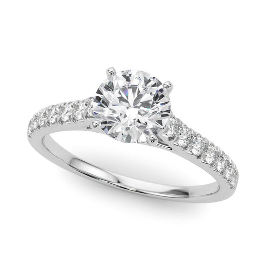 14K White Gold Round Brilliant Diamond Engagement Ring With French Pave Accent Diamonds (1.34ctw)
