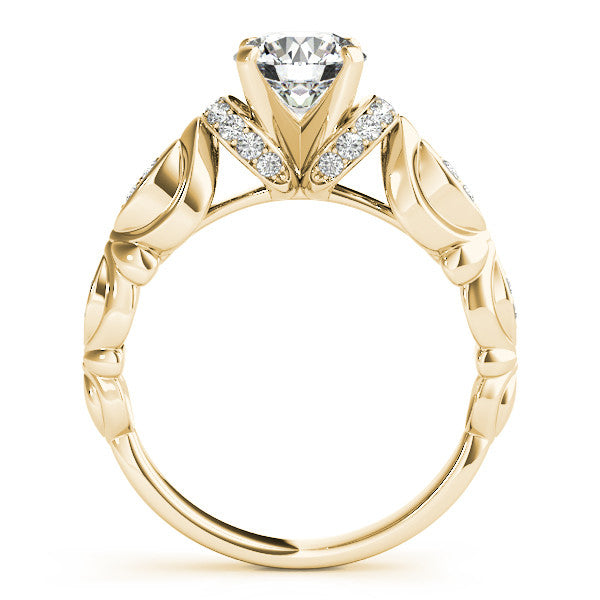 14K Yellow Gold Round Brilliant Diamond Antique Scallop Engagement Ring (1.17ctw)