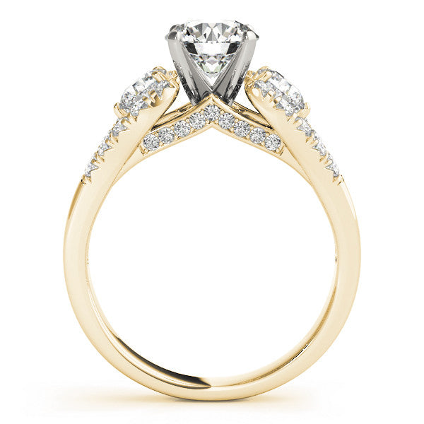 14K Yellow Gold Round Brilliant Diamond Three Stone Split Shank Engagement Ring With Pave Accents (1.88ctw)